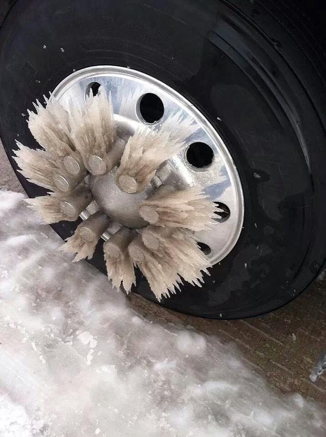 19. A car wheel looks like in winter.