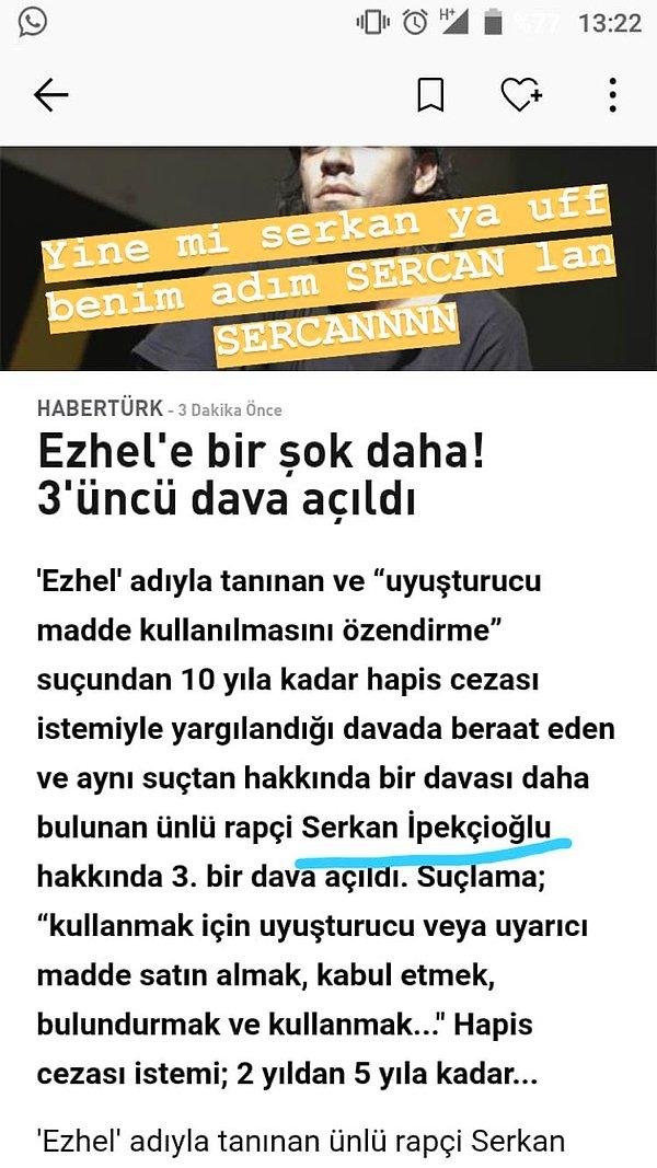 Ezhel bu iddialarla ilgili kendi Instagram hesabından şu gönderileri paylaştı. İlk önce adının "Serkan" olarak yazılmasıyla ilgili tepkisini gösterdi.