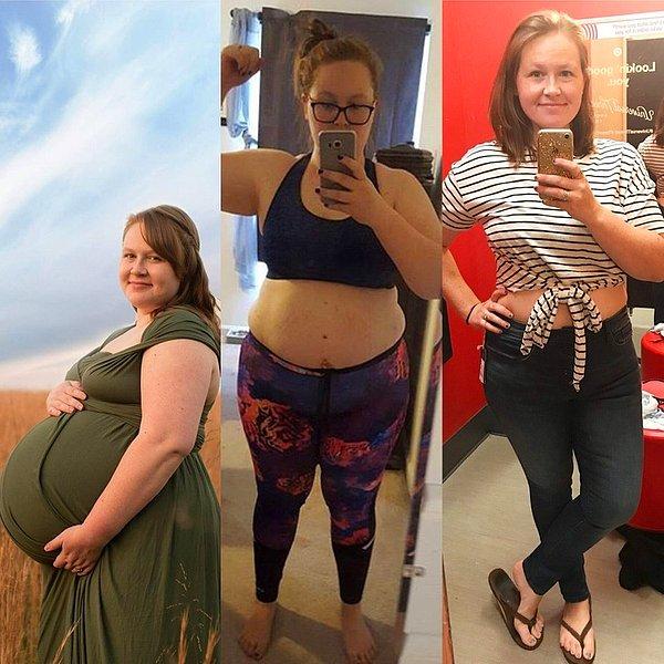8. "Hamileliğimden önce kiloluydum ama sonra ikizlere hamile kaldım ve yemek yemek aklımı korudu. Ortadaki fotoğraf doğumdan sonraki 1. yılda çekildi ve sağdaki de bugün crop top giymek konusunda küçük adımlar atan ben!"