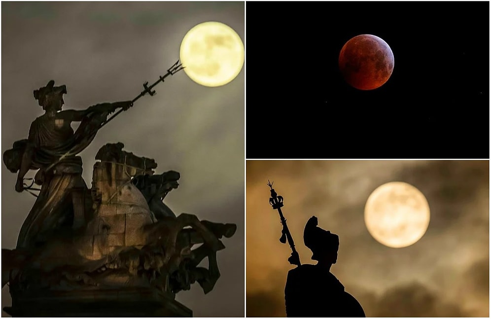 🔭 15 Fotoğrafla Dünyanın Kafasını Gökyüzüne Çevirdiği 2019'un İlk Kanlı Ay Tutulması