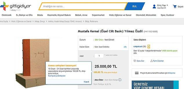 Ama burası Türkiye... 2.500 liradan satışa çıkarılan kitap karaborsaya düştü ve Gittigidiyor isimli alışveriş sitesinden 25 bin liraya satışa çıkarıldı.