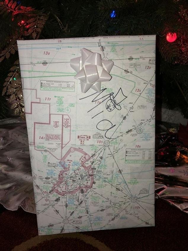 2. “My mom’s husband is a pilot so he wraps all his gifts in old flight maps.”