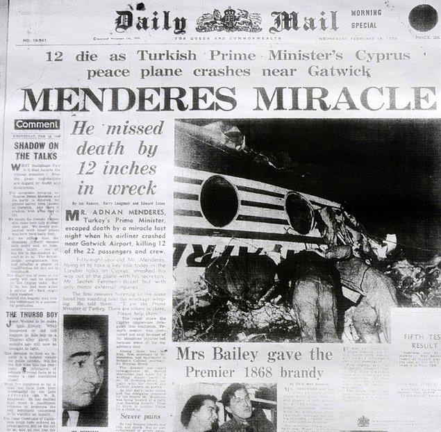 1959: Menderes'in uçağı düştü.