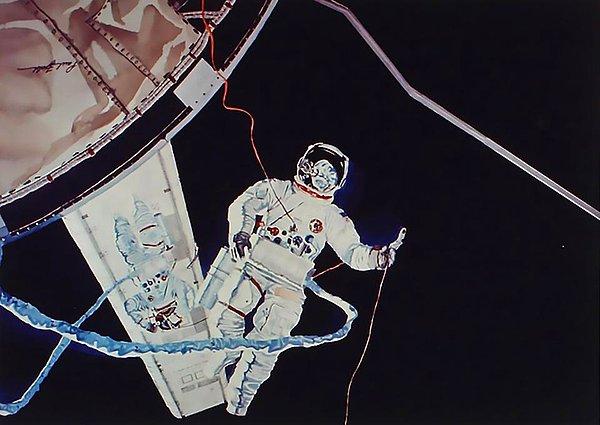17. 1975 tarihli bir illüstrasyon çalışması; bir astronot iş başında.
