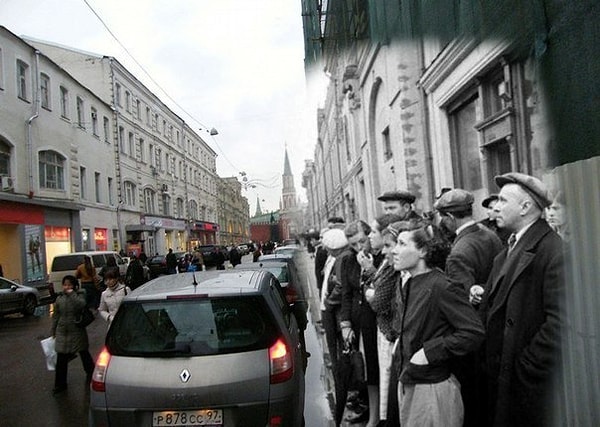 3. Советские граждане слушают объявление о начале войны. На какой улице Москвы это происходило?