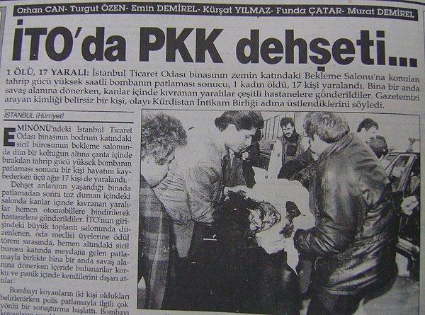 1992: İstanbul Ticaret Odası'na bırakılan çanta içindeki saatli bombanın patlaması sonucu 1 kişi öldü, 16 kişi yaralandı.