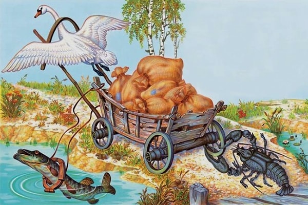 1. Что пытались сделать Лебедь, Рак и Щука из одноименной басни Крылова?