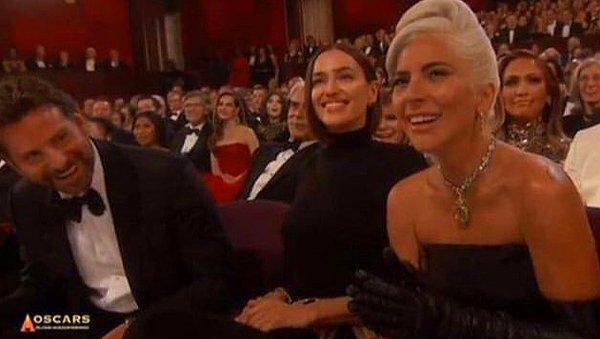 Törenden sonra, Irina Shayk da "kıskanç" damgası yedi, çünkü Irina Shayk, aktör ve Lady Gaga'nın tam ortasına oturdu.