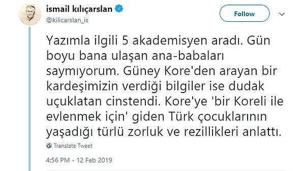 Gazeteci İsmail Kılıçarslan, K-Pop hakkında yazdığı yazının ardından kendisine bir linç kampanyası başlatıldığını ancak pek çok destek mesajı da aldığını böyle duyurdu.