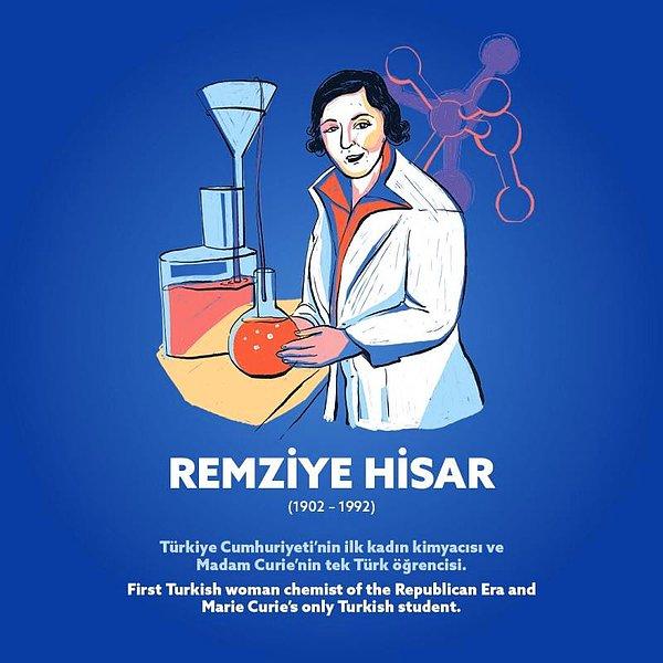 Remziye Hisar (1902 – 1992) Türkiye Cumhuriyeti’nin ilk kadın kimyacısı ve Madam Curie’nin tek Türk öğrencisi.