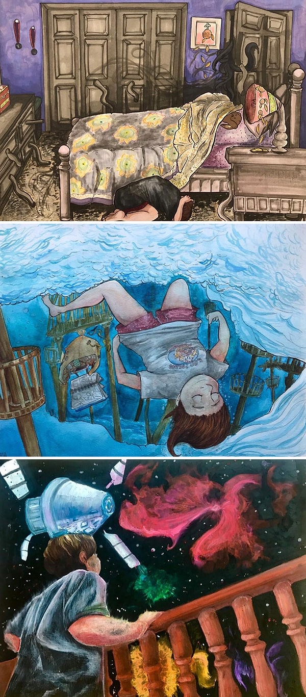 14. "Я учусь в художественной школе и решил попробовать изобразить свои сны".