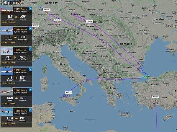 THY'ye ait 737 MAX 8'lerin Atatürk Havalimanı'na döndüğü görüldü.