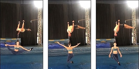 Yürek Yemişler! Partnerinin Ağzındaki Halkaya Bağlı Saçlarıyla Havada Asılı Kalan Çılgın Akrobat