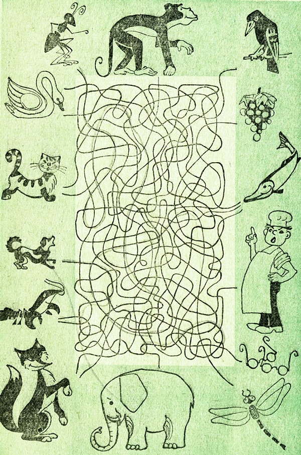 1. Следуйте линиям на этом изображении и вспомните 8 зашифрованных здесь басен Крылова. Ну что, получилось?