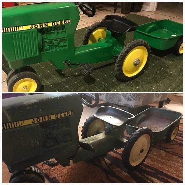 3. До и после реставрации подаренного мне отцом в 1993 году педального трактора. Я хочу передать его своему сыну, который вот-вот родится