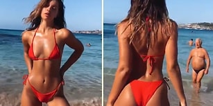 Plajda Çekim Yapan Kadının Kadrajına Girerek Videonun Önüne Geçen Adam