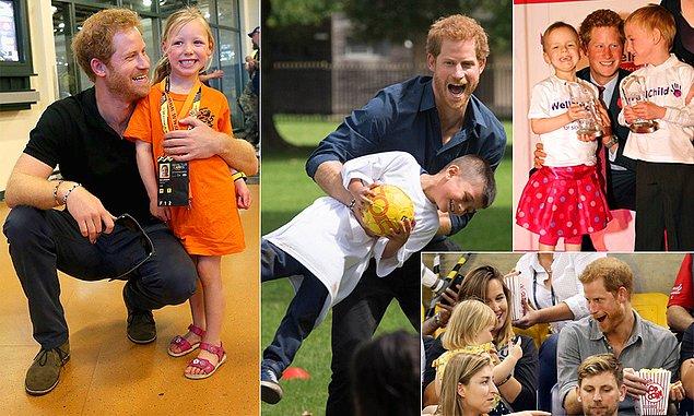 8. Bütün kadınların istediği bir özellik: Prens Harry çocuklara bayılıyor.