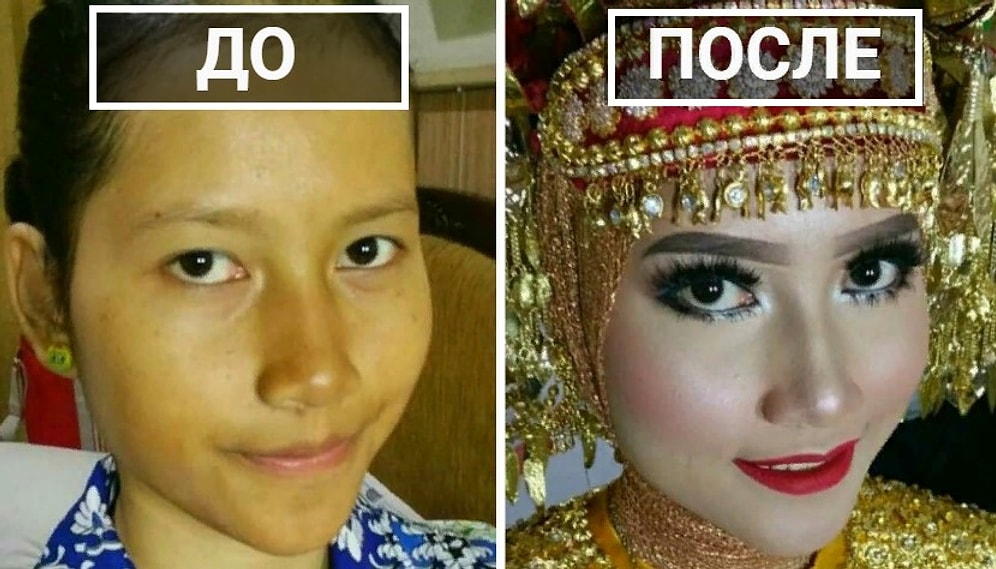 24 фото невест из Азии до и после свадебного макияжа