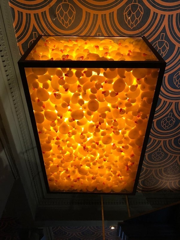 21. Этот потолочный светильник, наполненный резиновыми утками, находится в одном из баров Эдинбурга