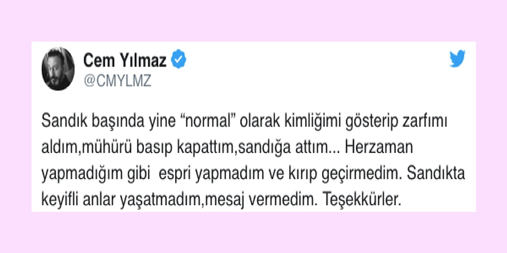 Cem Yılmaz'ın İlginç Seçim Paylaşımı: "Espri Yapmadım ve Kırıp Geçirmedim."