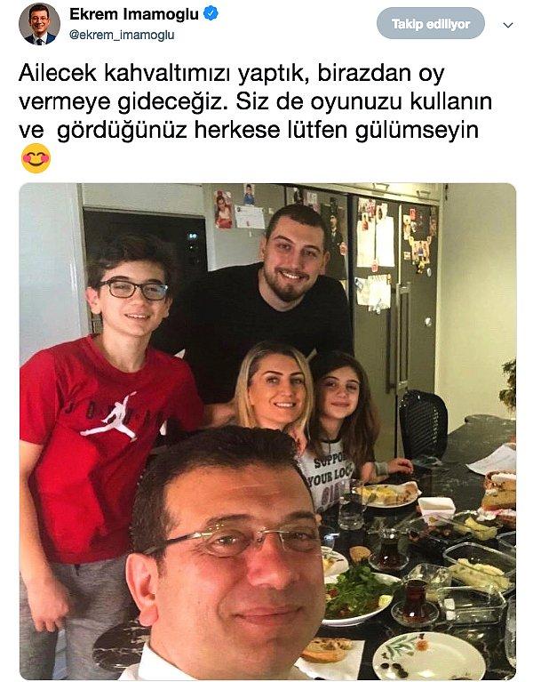 Ekrem İmamoğlu, siyasette dikkat çektiği kadar ailesiyle de konuşuluyor. Özellikle seçim sabahı sosyal medya hesabından paylaştığı bu tweet oldukça konuşulmuştu.