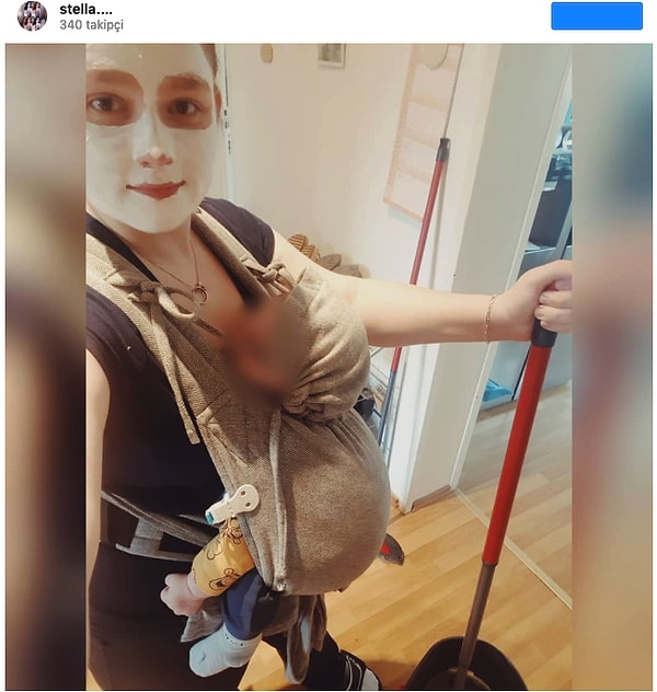 1. Мама, которая делает уборку с ребенком на руках и не забывает позаботиться о себе.