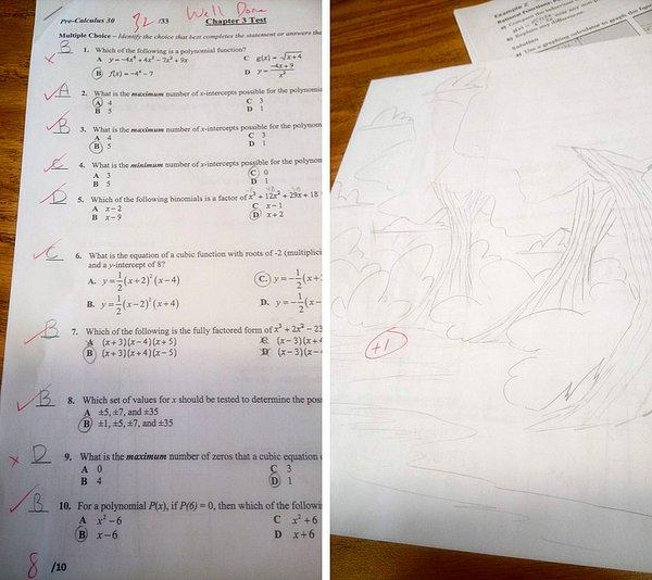 11. "Matematik öğretmenim, sınav kağıdımın arkasına çizdiğim resme ekstra puan vermiş."