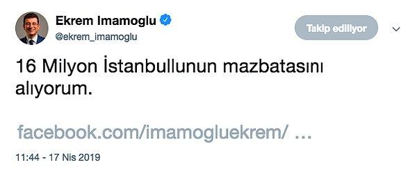 Hayırlı Olsun İstanbul Büyükşehir Belediye Başkanı Sayın Ekrem İmamoğlu!