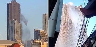 Gökdelenin Tepesindeki Havuzun Deprem Anında Taşıp Yüzlerce Metre Yükseklikten Döküldüğü Anlar!