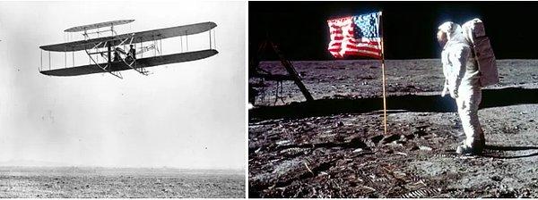 10. Wright Kardeşlerin ilk uçuşu ve insanlığın Ay'a adım basması arasında sadece 66 yıl var.