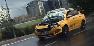 Kaputu Açık Bir Şekilde Yoluna Devam Eden Taksinin Hayrete Düşüren Görüntüsü