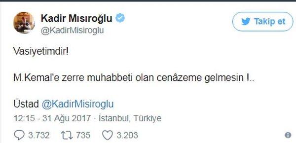 "Mustafa Kemal'e muhabbeti olan cenazeme gelmesin!"