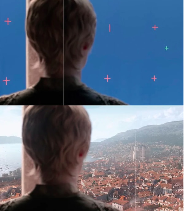 В большинстве случаев актерам приходиться смотреть в пустоту, а точнее на синий экран.