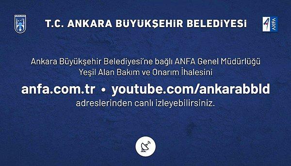 11. Ankara Büyükşehir Belediyesi tarafından açılan yaklaşık 400 milyon lira bedelli yeşil alan ihalesi Mansur Yavaş'ın talimatıyla YouTube'dan canlı olarak yayınlandı.