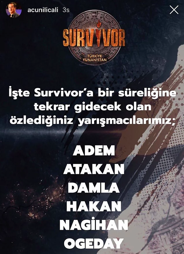 Acun Ilıcalı, Survivor'a yeniden popüler yarışmacıların katılacağını kendi Instagram hesabından açıkladı.