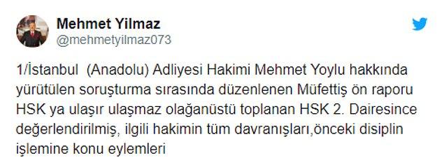 HSK Başkanvekili Mehmet Yılmaz Twitter hesabından şu açıklamayı yaptı 👇