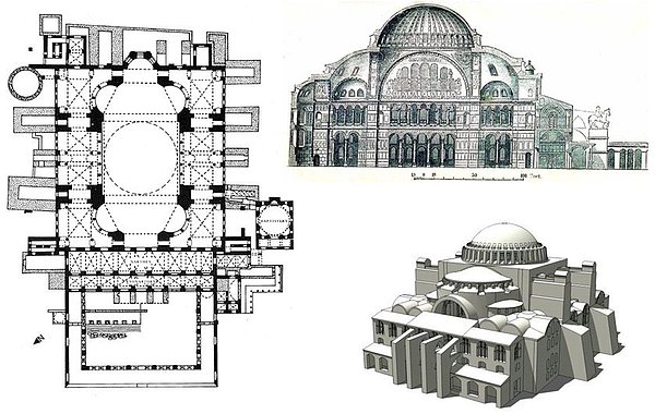 15. yüzyılda iki ve 16. yüzyılda iki olmak üzere toplam dört adet minare yapıya eklenmiş, 1847-48 yıllarında ünlü İtalyan mimar Fossati kardeşler yapıyı restore etmiştir.