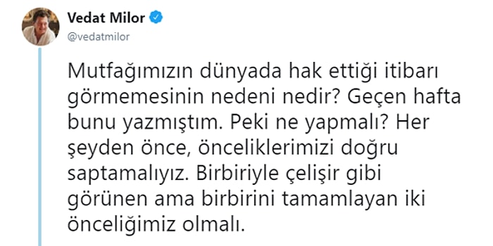 Vedat Milor, Türk Mutfağının Dünyada Hak Ettiği İtibarı Görememesinin Nedenlerini Açıkladı!