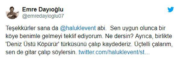 Haluk Levent'e 'Deniz Üstü Köpürür' türküsünü çalıp kaydetme çağrısı