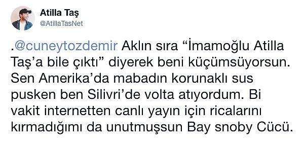 Cüneyt Özdemir'i züppe olmakla suçlayan Atilla Taş, kendisini küçümsediğini ifade ederek şu paylaşımı yaptı...