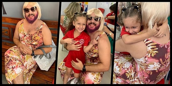 Kızına, Annesizliği Bir An Olsun Unutturmak İçin Okuldaki Etkinliğe Kadın Kılığında Giden Koca Yürekli Baba