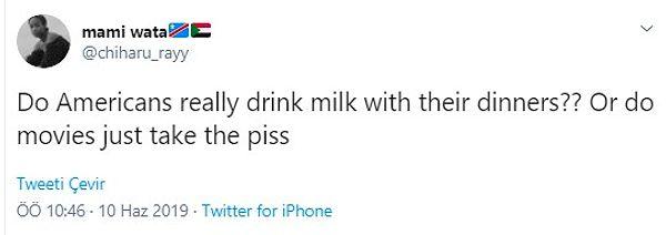16. "Amerikanlar gerçekten yemeklerinin yanında süt mü içiyorlar? Yoksa filmler dalga mı geçiyor?"