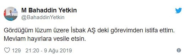 Yetkin istifa kararını Twitter hesabından doğruladı.