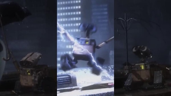 18. Когда в начале мультфильма в ВАЛЛ-И попадает молния, она полностью заряжает его батарею