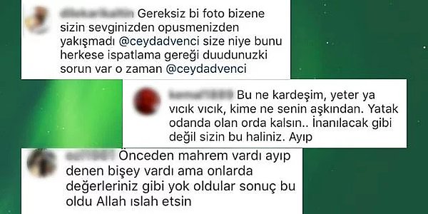 Ceyda Düvenci olacakları tahmin etmiş olacak ki fotoğrafı yoruma kapatmıştı. Ancak fotoğraf çeşitli magazin sayfalarında paylaşılınca yorumlar da gecikmedi.