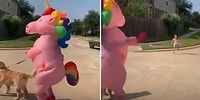 Okuldan Dönen Kızını Unicorn Kıyafeti İçinde Dans Ederek Karşılayan Mükemmel Anne!