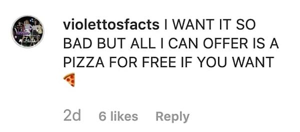 "Çok istiyorum ama tüm önerebileceğim şey eğer istersen ücretsiz pizza."