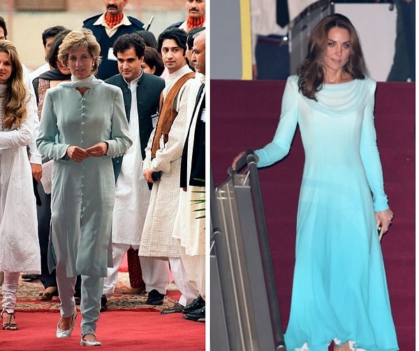 Этот наряд напомнил поклонникам королевской семьи образ принцессы Дианы, который та выбрала для визита в Пакистан в 1996 году.