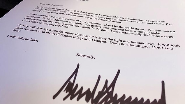 Trump tarafından yazıldığı iddia edilen mektupta yer alan ifadeler ise şöyle 👇