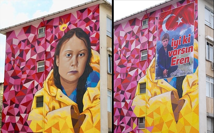 Vatan Partisi, Kadıköy'deki Greta Thunberg Grafitisini Eren Bülbül'ün Pankartı ile Kapattı